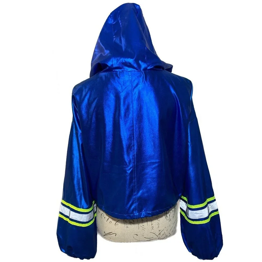 FOREVER 21 NASA Reflective Windbreaker Blue Metallic Hooded Jacket Size M - Picture 2 of 8